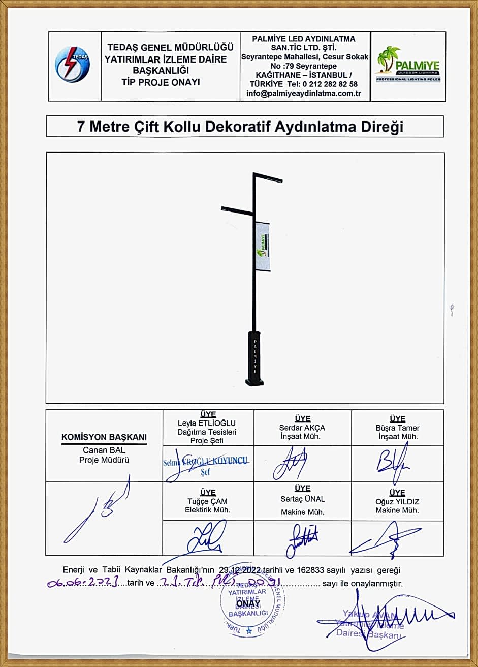 7 metre tedaş tip proje onaylı aydınlatma direği