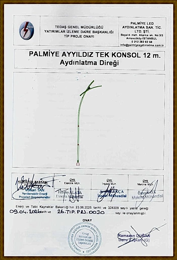 AYYILDIZ / NATO - 12 metre Tek konsol tedaş onaylı aydınlatma direği