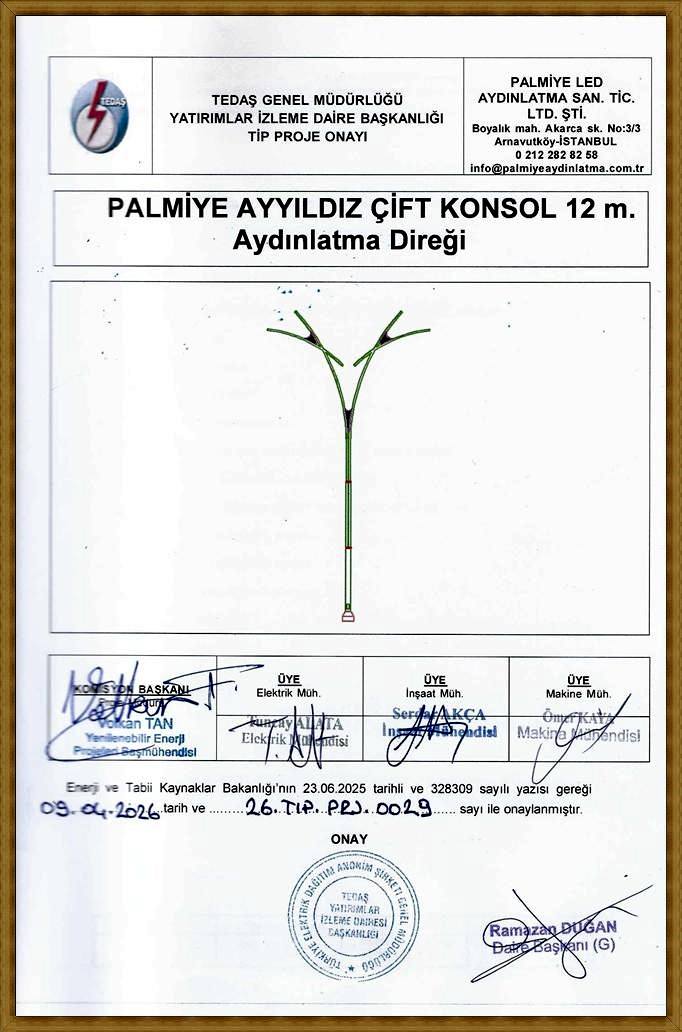 AYYILDIZ / NATO - 12 metre çift konsol tedaş onaylı aydınlatma direği