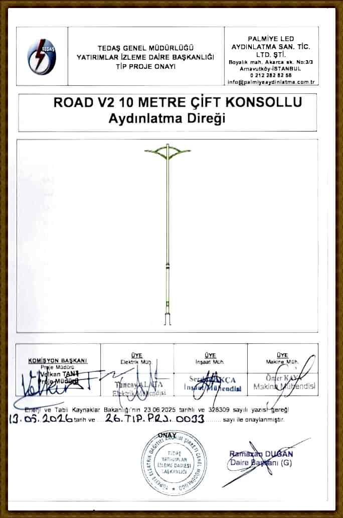Road v2- 10 metre tedaş onaylı aydınlatma direkleri